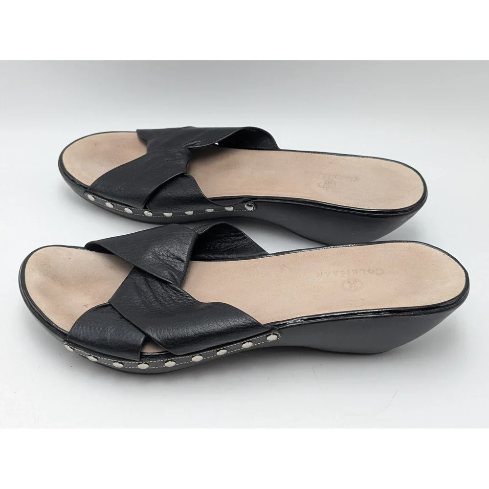 Cole Haan Wedge Sandals Womens 10‎ Black Leather Twisted Studded Slide Brazil